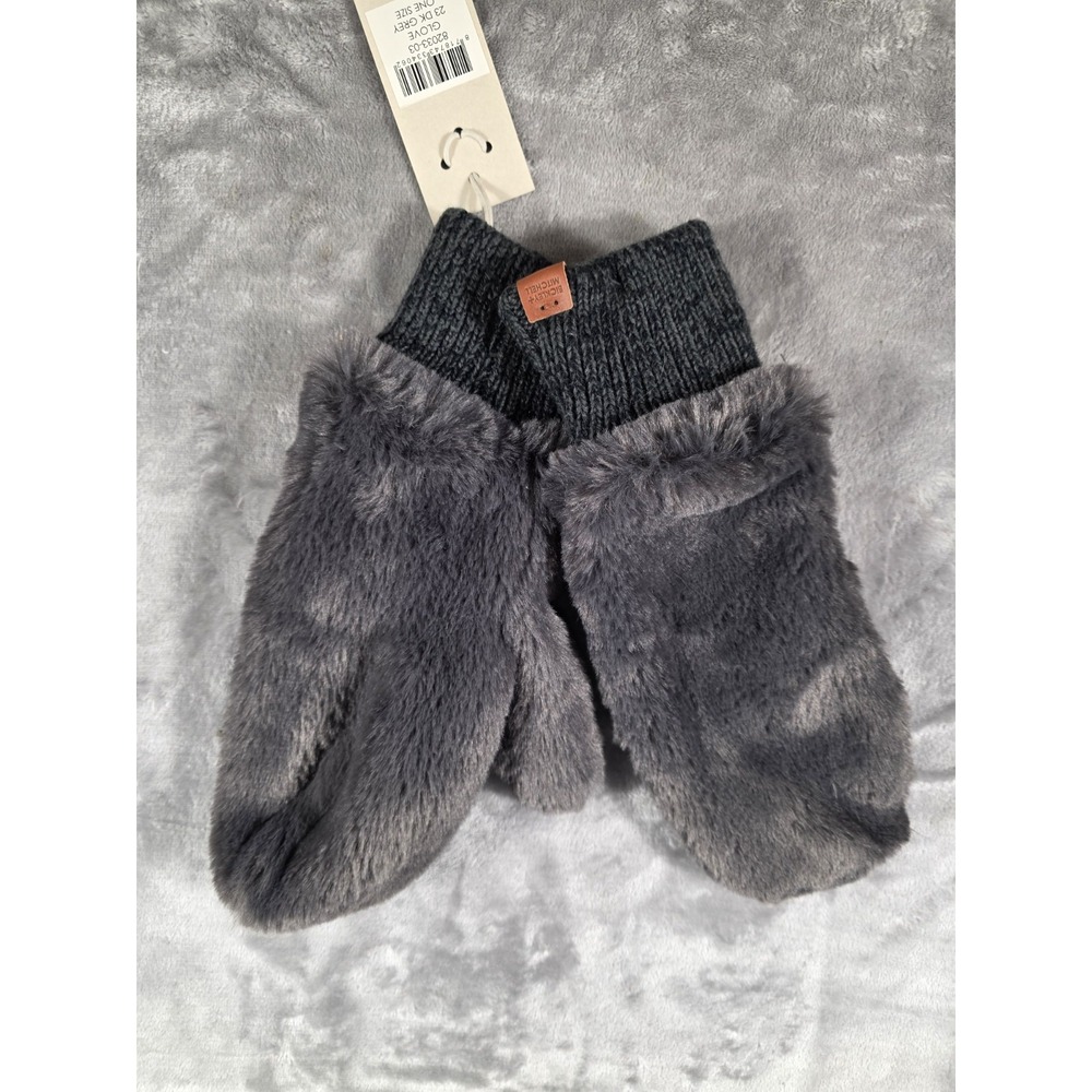 NWT Bickley + Mitchell Women's Dark‎ Gray Faux Fur Mittens One Size